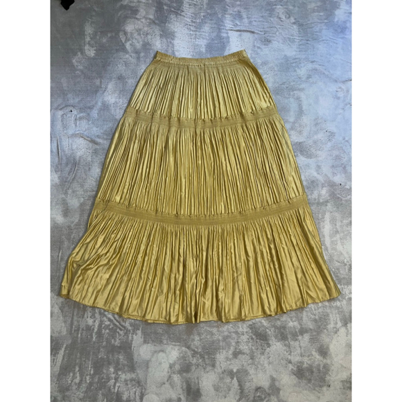 Women's Soft Surroundings Gold Tiered Button-Front Maxi Skirt M - Picture 7 of 8